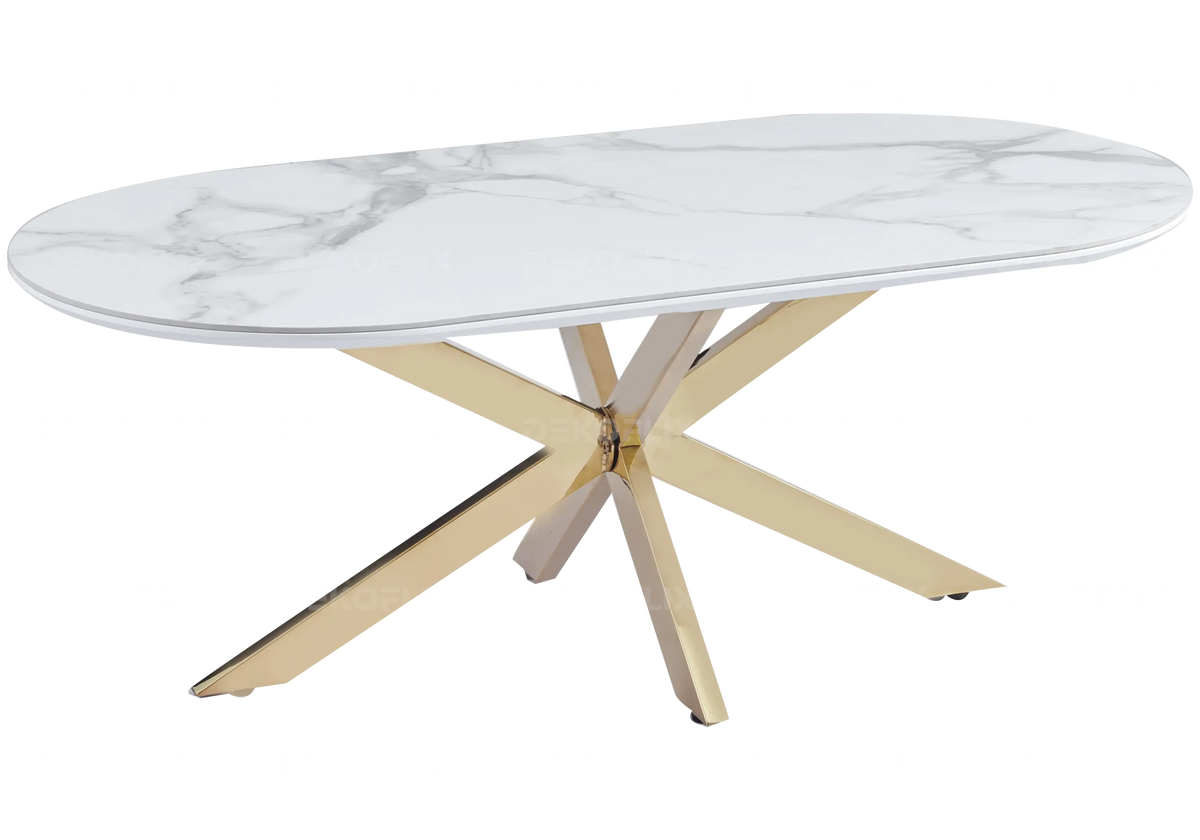 Table basse en céramique marbre blanc et métal doré | Vexta