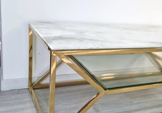 Table basse élégante marbre blanc et doré | Orivo