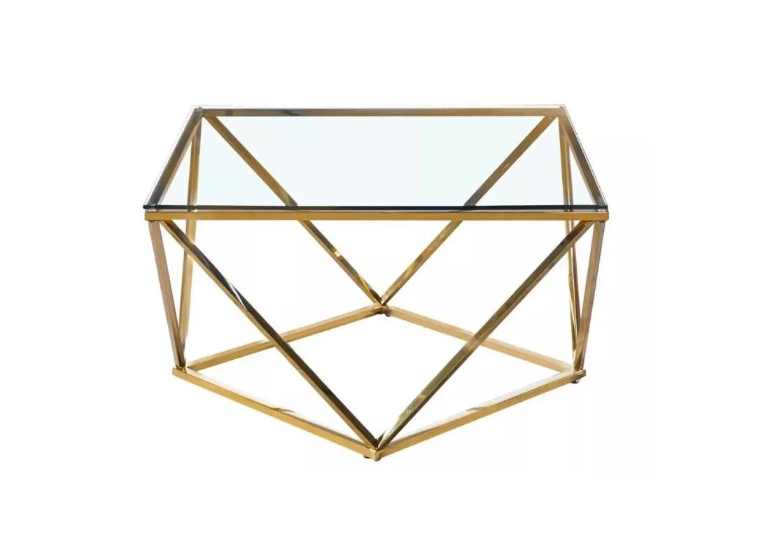 Table basse dorée verre transparent pour salon | Zirko