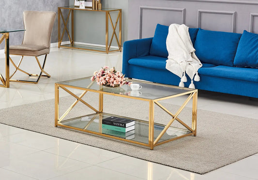 Table basse double plateau verre trempé doré | Nexa