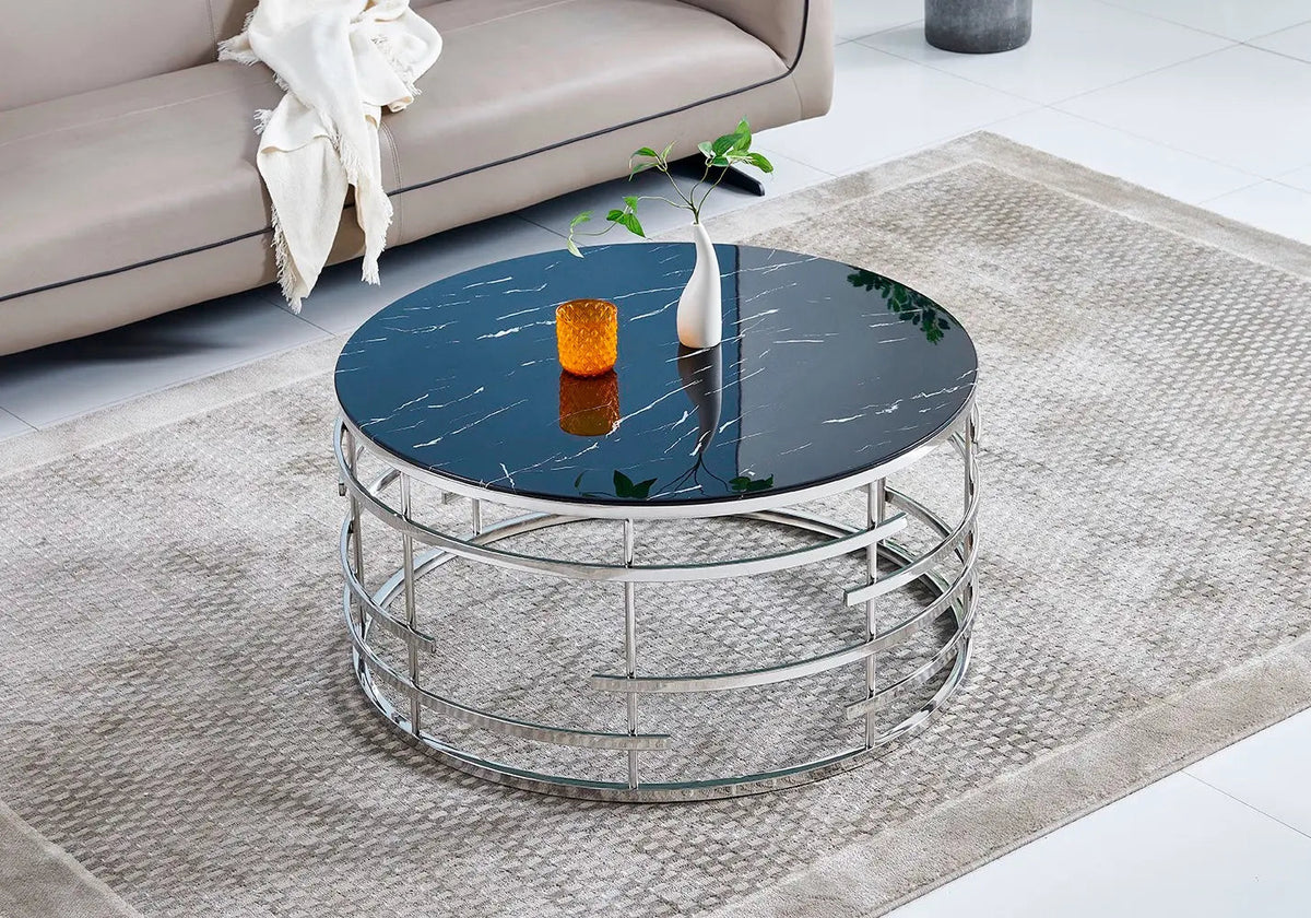 Table basse marbre blanc et métal argent | Zelvo