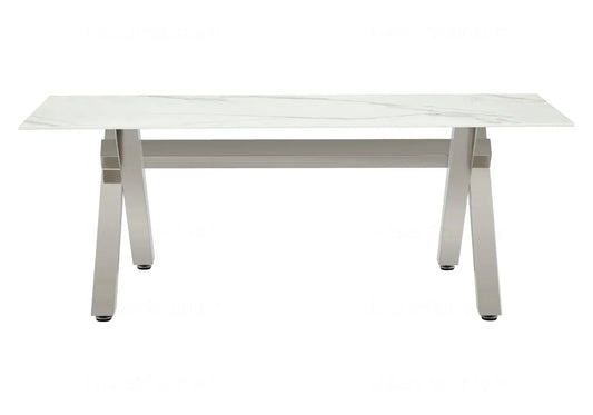 Table basse marbre blanc et pieds x argent | Zyro