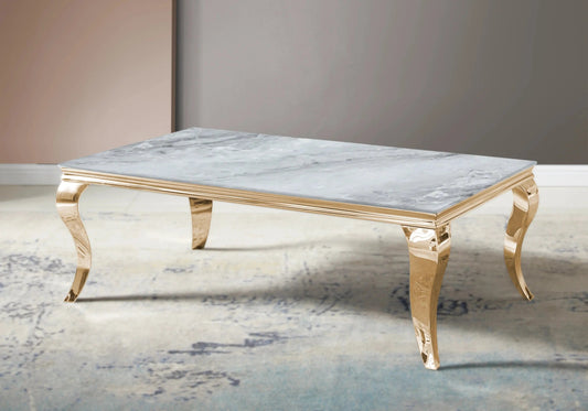 Table basse rectangulaire marbre gris et acier doré | Halo