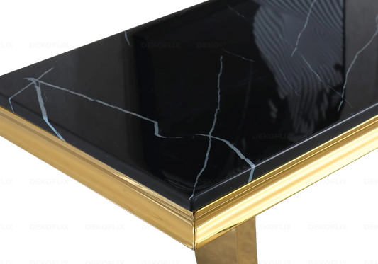 Table basse moderne marbre noir et acier doré | Zyra