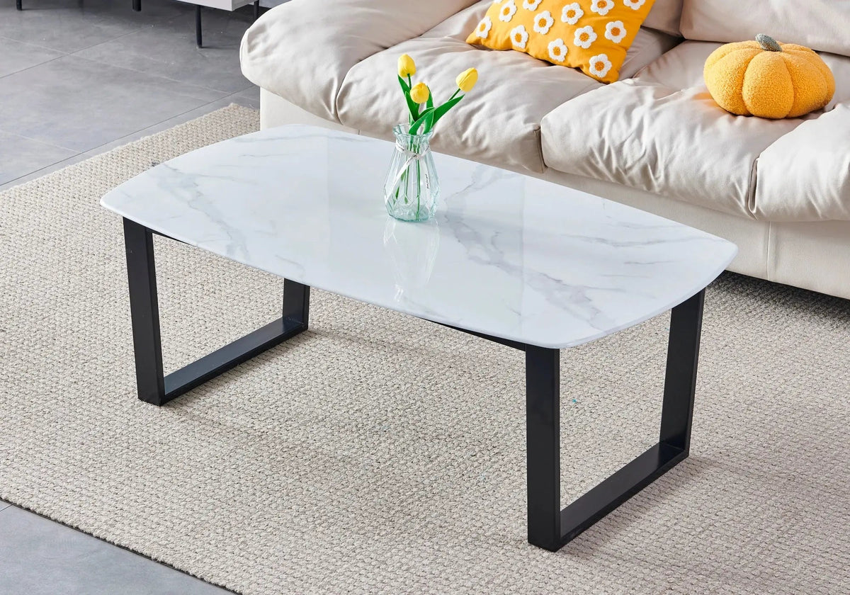 Table basse noire et marbre blanc pour salon moderne | Kora