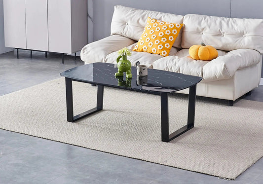 Table basse noire et marbre blanc pour salon moderne | Kora