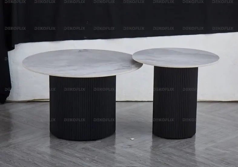 Table basse céramique effet marbre gris pied noir | Vexta