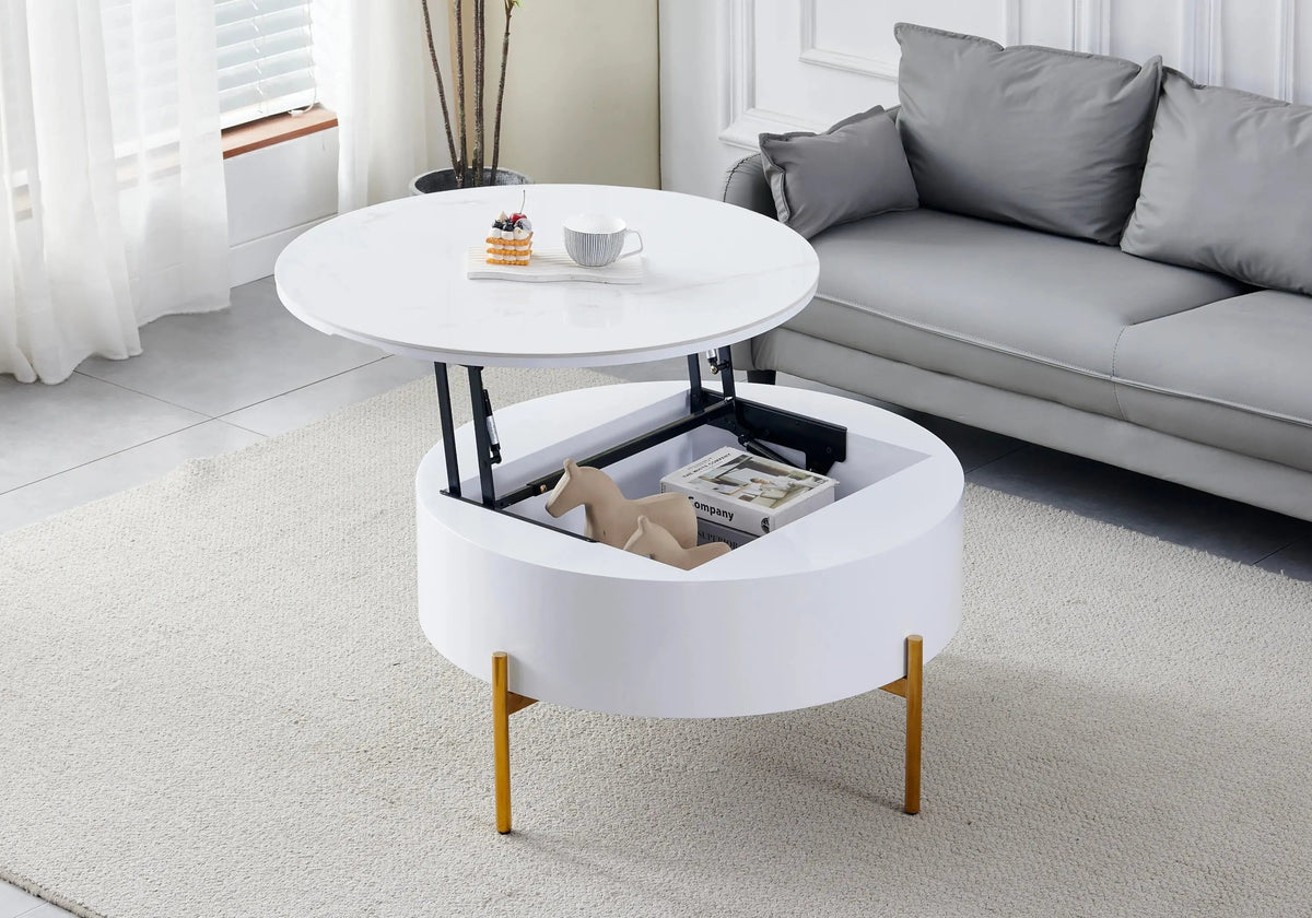 Table basse ronde dorée céramique effet marbre blanc | Kyro