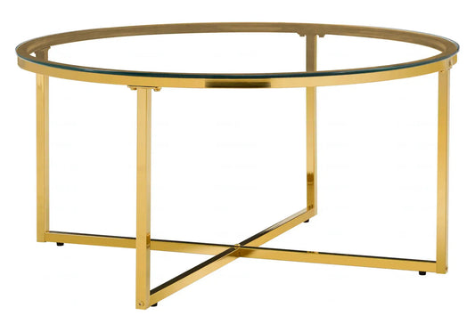 Table basse ronde dorée et miroir pour salon moderne | Zyra