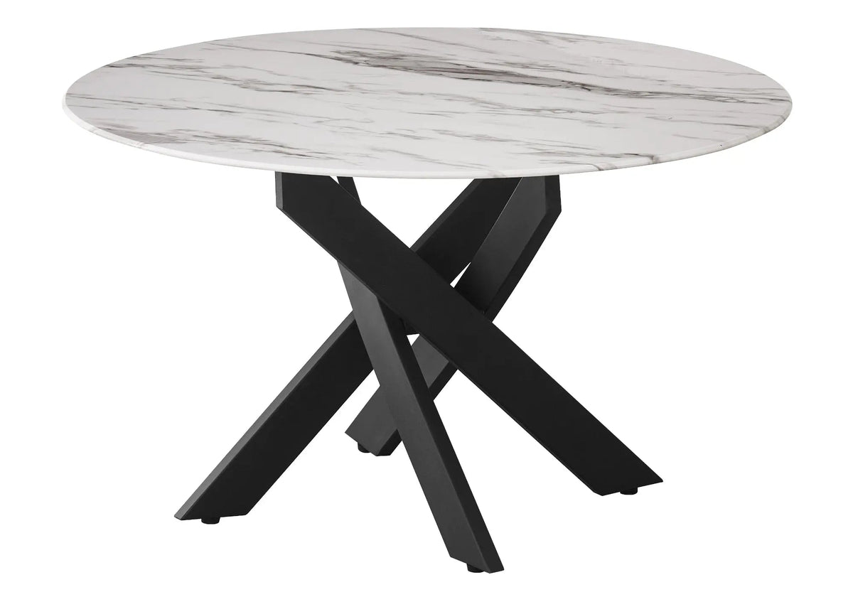 Table basse ronde marbre beige et acier noir | Koda