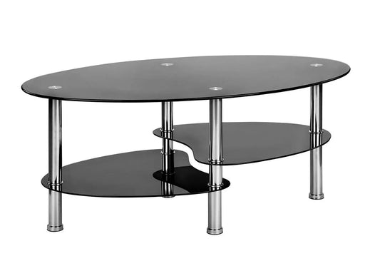 Table basse ovale 3 plateaux verre trempé noir | Lyra
