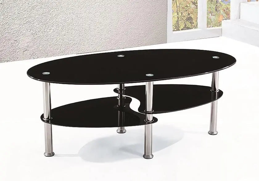 Table basse ovale 3 plateaux verre trempé noir | Lyra