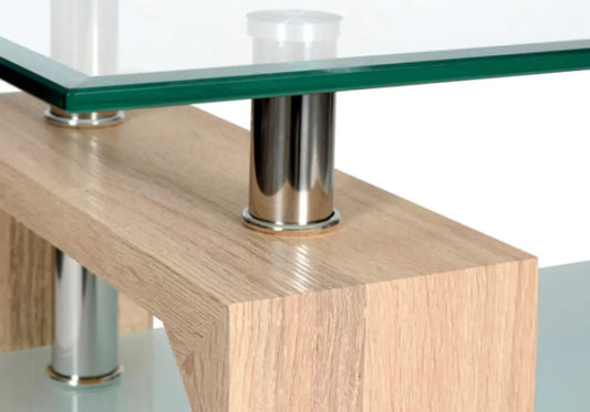 Table à manger chêne et verre avec 6 chaises noires | Elora