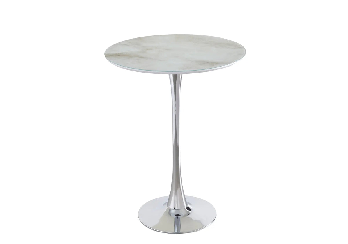 Table de bar ronde marbre blanc et pied chrome | Zyra