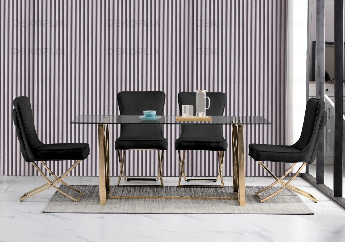 Lot de 2 chaises capitonnées noires pieds dorés | Korva