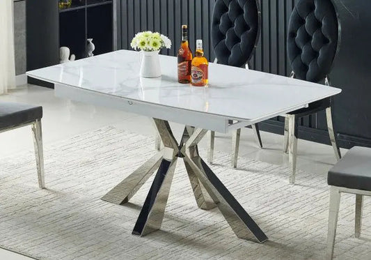 Table à manger extensible design marbre blanc | Vexa