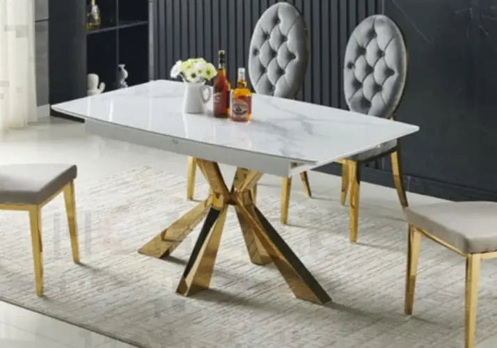 Table extensible marbre blanc et pieds dorés | Vexa