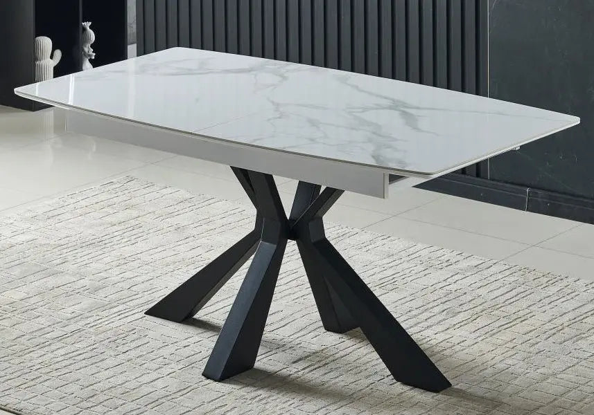 Table à manger extensible noire et marbre blanc | Vexa