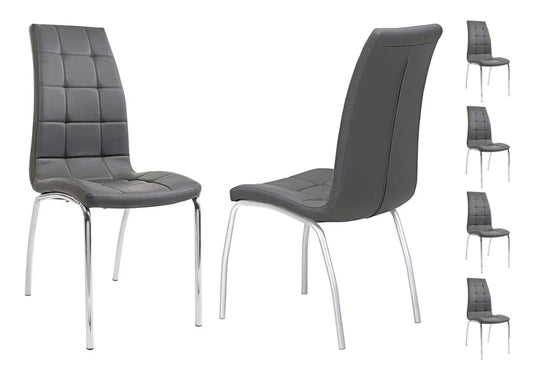 Ensemble table laquée blanche et 6 chaises grises | Elora