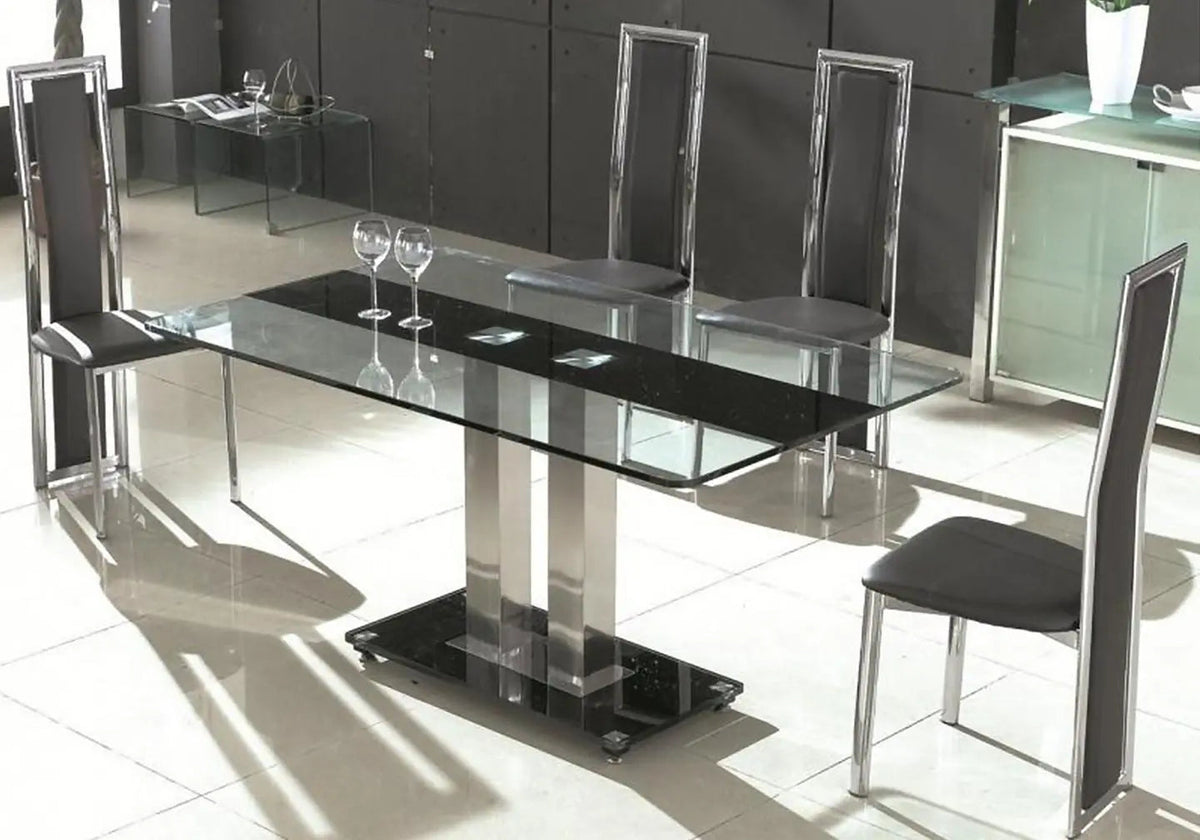 Table à manger verre trempé noir et chromé | Niva