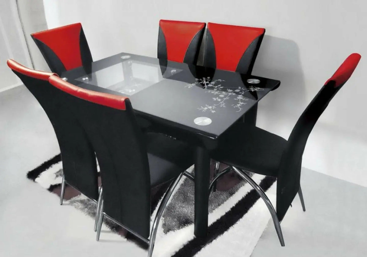 Table à manger rectangulaire verre trempé noir | Wren