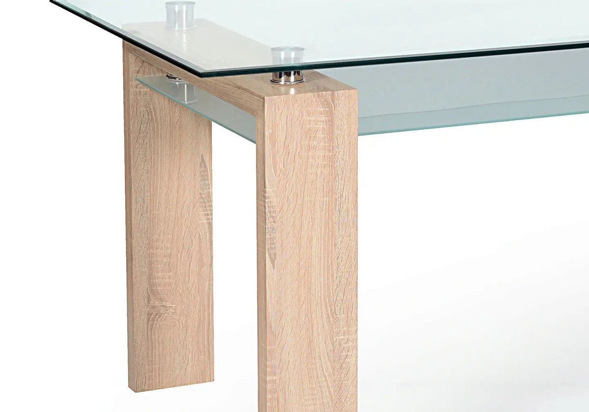 Table repas en chêne naturel et verre trempé | Elora