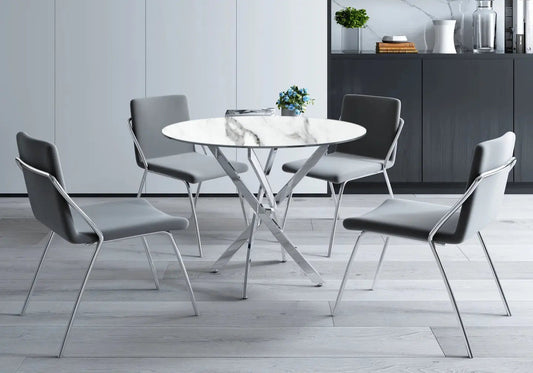 Table à manger ronde marbre blanc et acier chromé | Koda