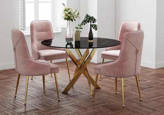 Table à manger ronde marbre noir et acier doré | Koda