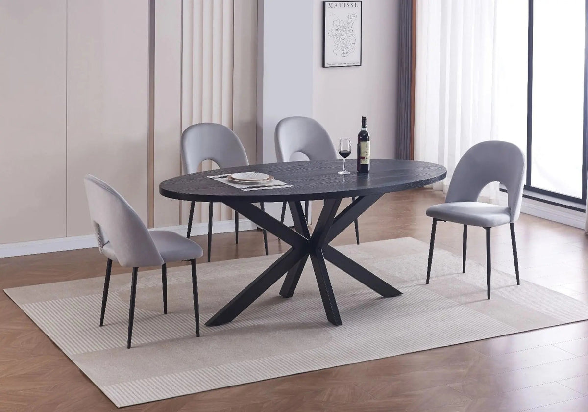 Table repas ovale noire finition chêne 180 cm | Zyro