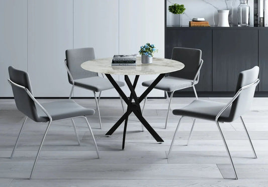 Table à manger ronde noire effet marbre beige | Koda