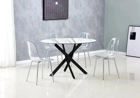 Table à manger ronde noire effet marbre blanc | Koda