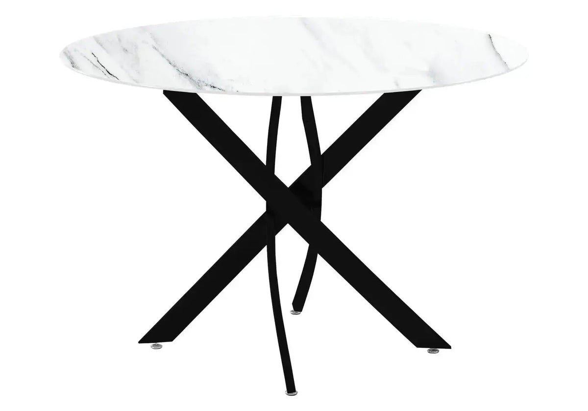 Table à manger ronde noire effet marbre blanc | Koda