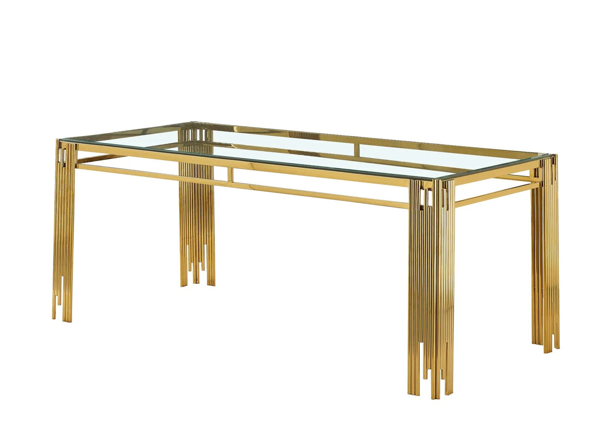 Table de salle à manger moderne dorée verre | Zalys