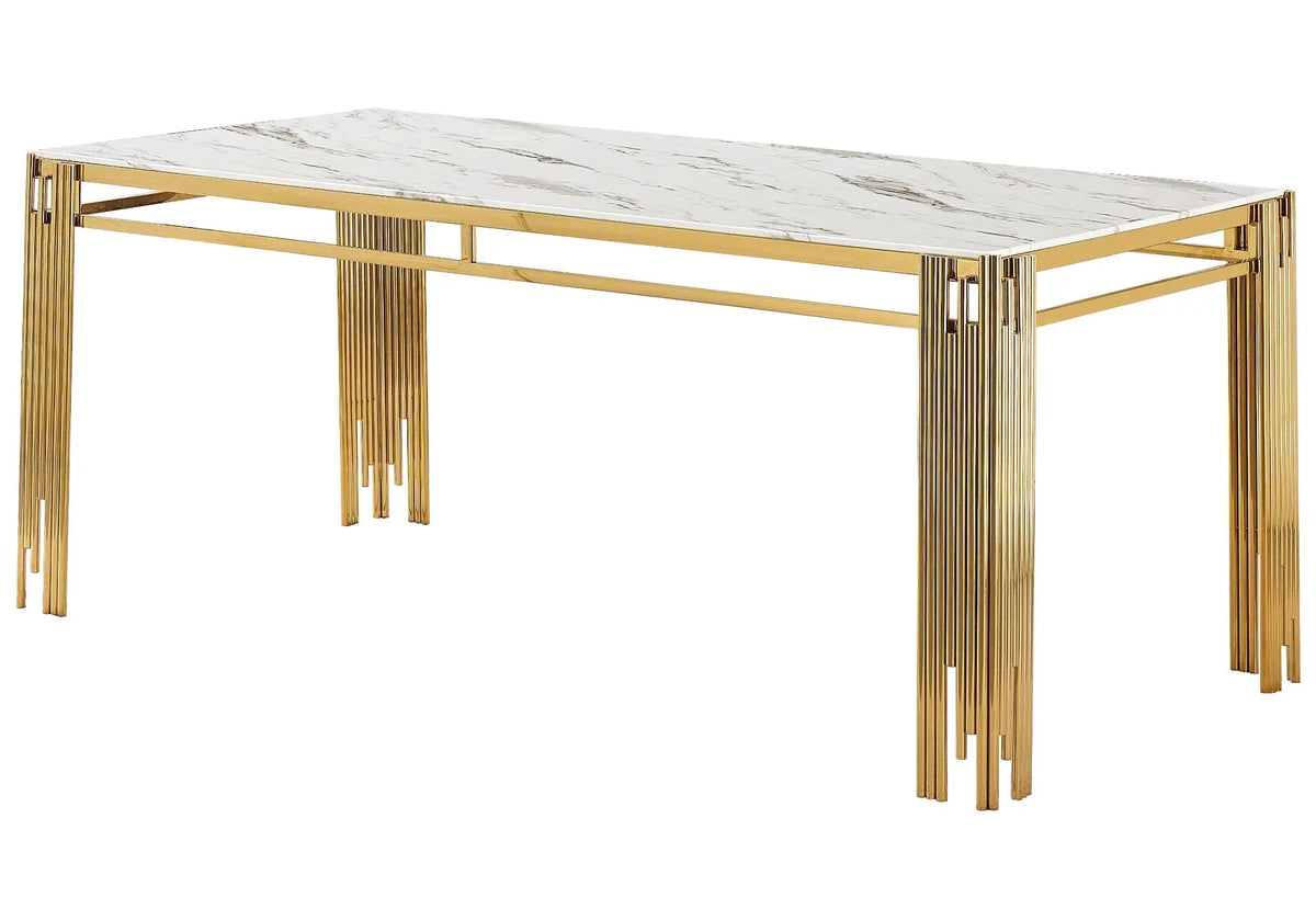 Table de salle à manger dorée et marbre blanc | Zalys