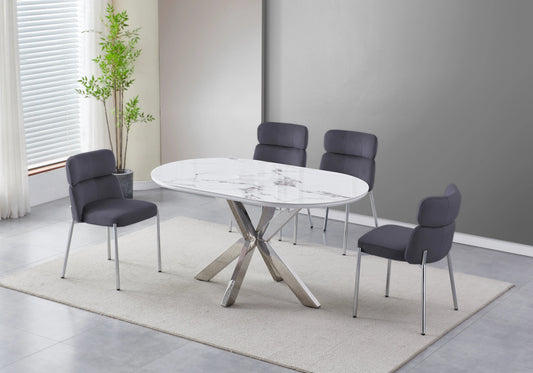 Lot de 4 chaises en gris et métal chromé | Vexta