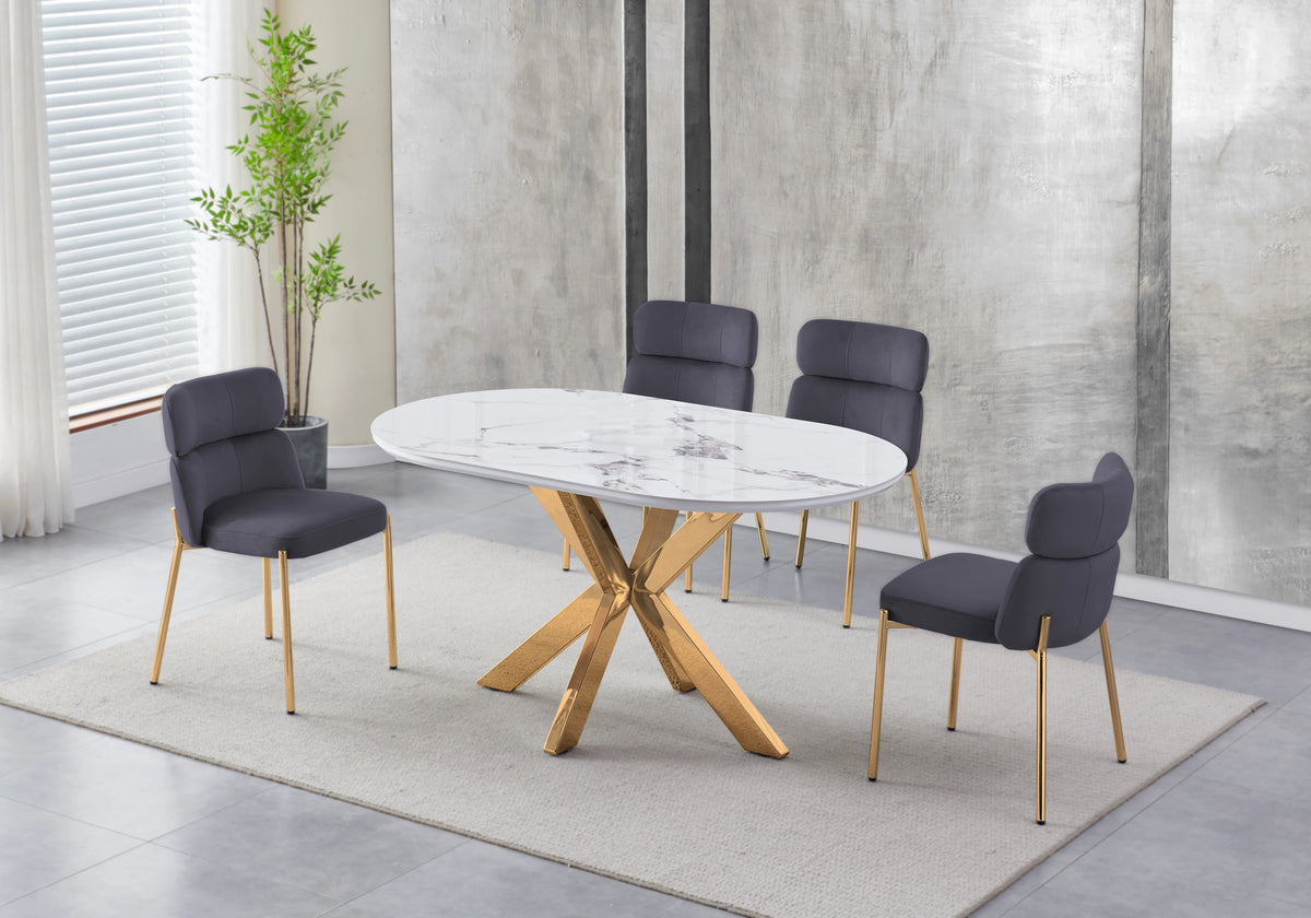 Lot de 4 chaises en gris et pieds dorés | Vexta