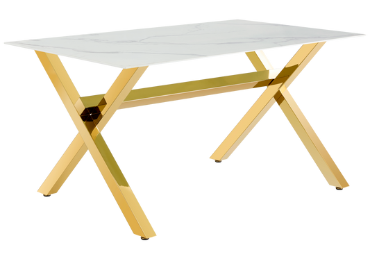 Ensemble table marbre blanc et 4 chaises dorées | Zyro