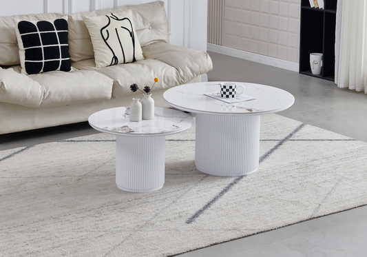 Table basse gigogne marbre beige cannelée | Zivo