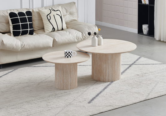 Table basse gigogne ronde travertin cannelée | Zylo