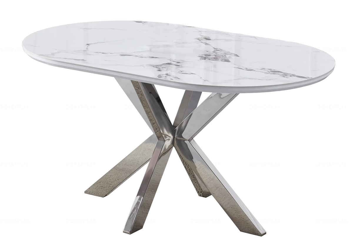 Table à manger ovale céramique marbre argent | Zenix