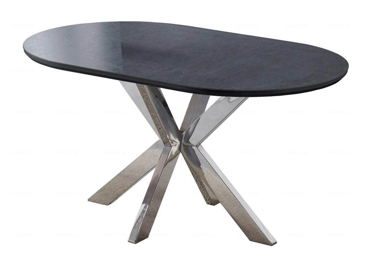 Table à manger ovale en céramique effet pierre | Zenix