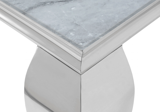 Table à manger rectangulaire marbre gris et argent | Halo