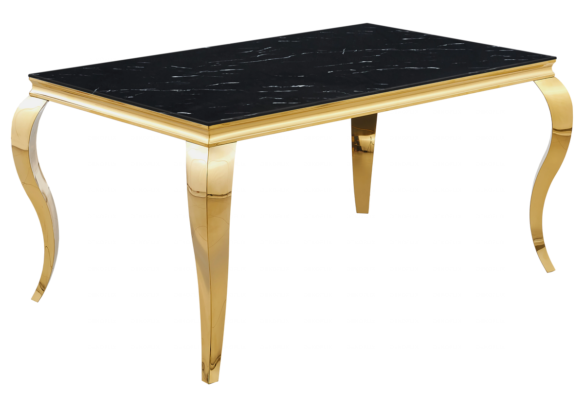Ensemble table marbre noir et 4 chaises or | Halo