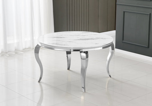 Table à manger ronde marbre blanc et pied argent | Halo