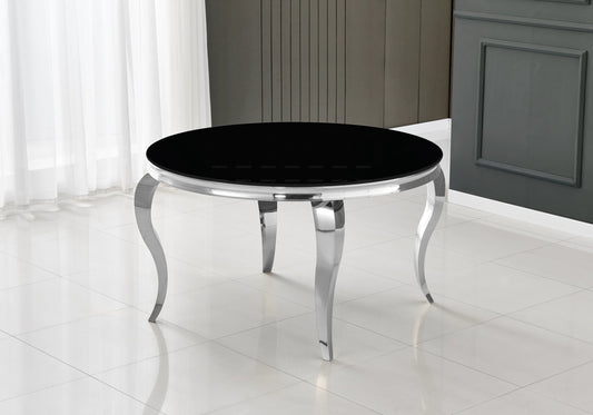 Table à manger ronde verre noir et métal chromé | Halo