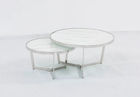 Tables basses gigognes rondes effet marbre blanc | Zyra
