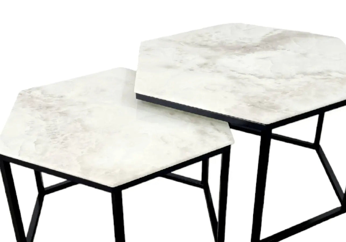 Tables basses gigognes marbre beige et noir | Zevo