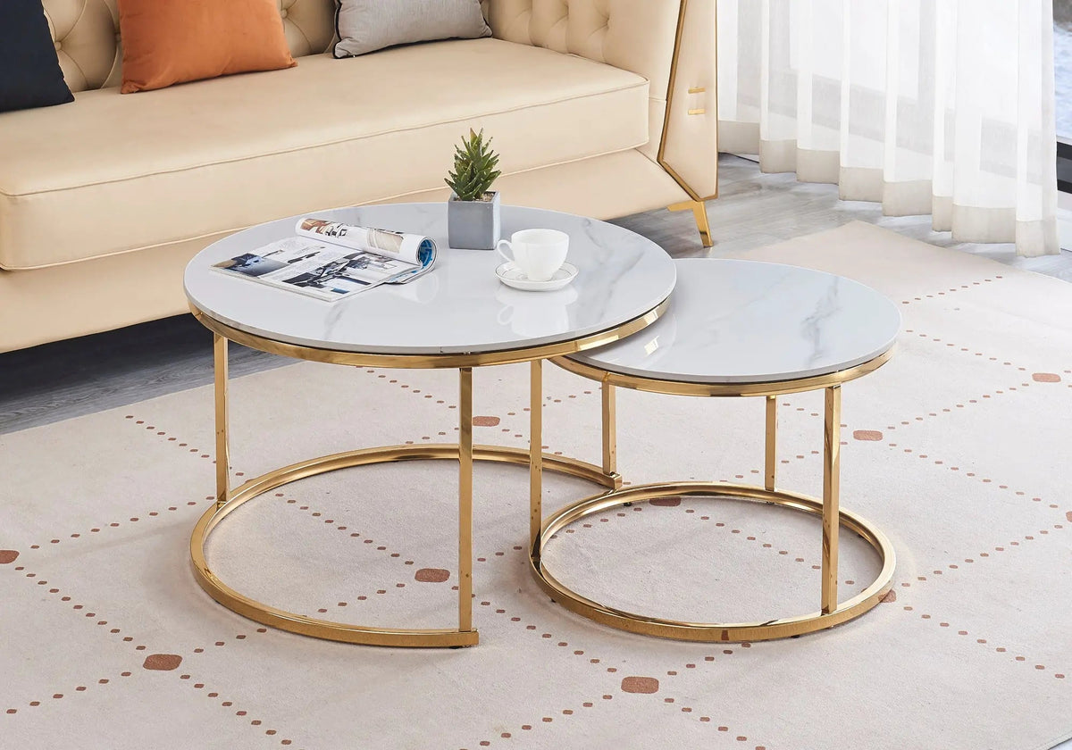 Tables gigognes dorées en céramique pour salon | Opal