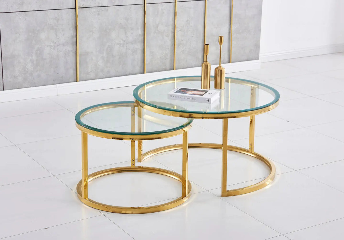 Tables gigognes rondes dorées verre trempé | Opal