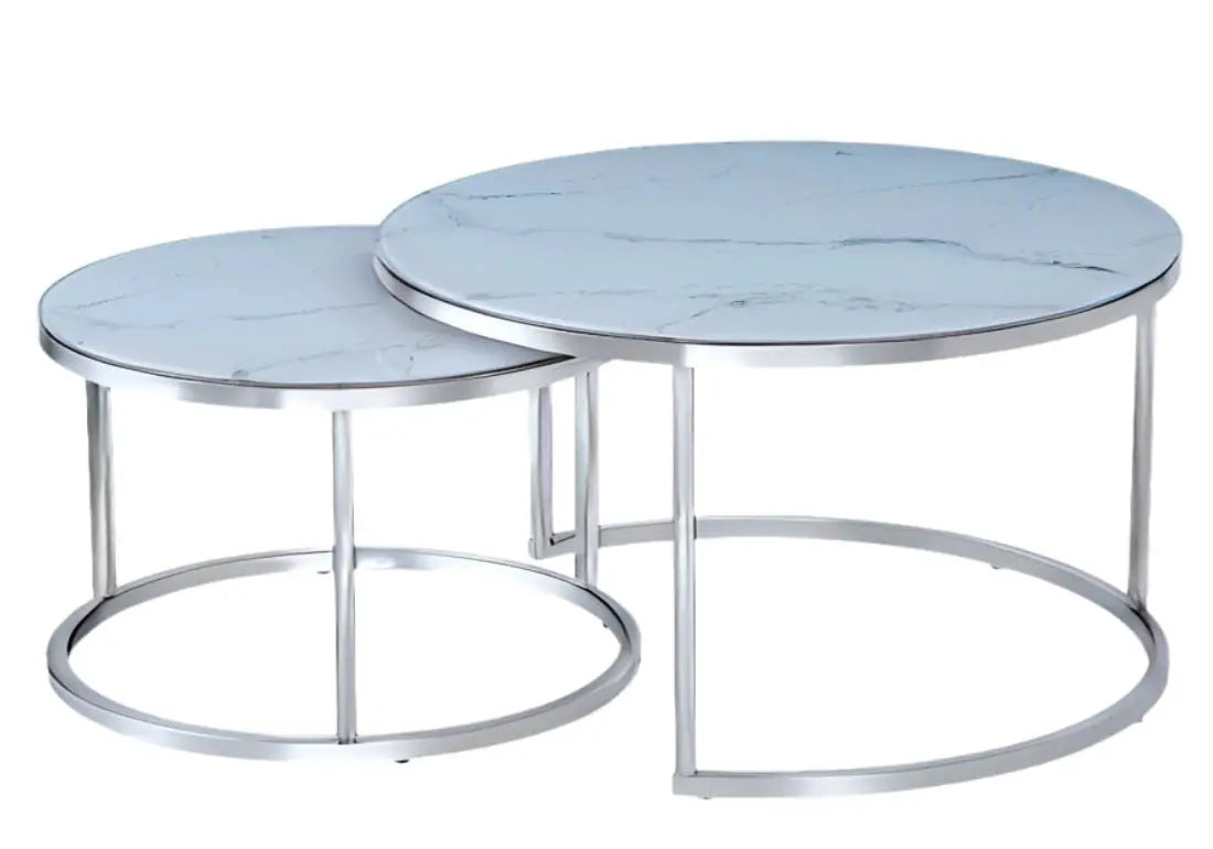 Tables gigognes design effet marbre blanc et acier | Opal